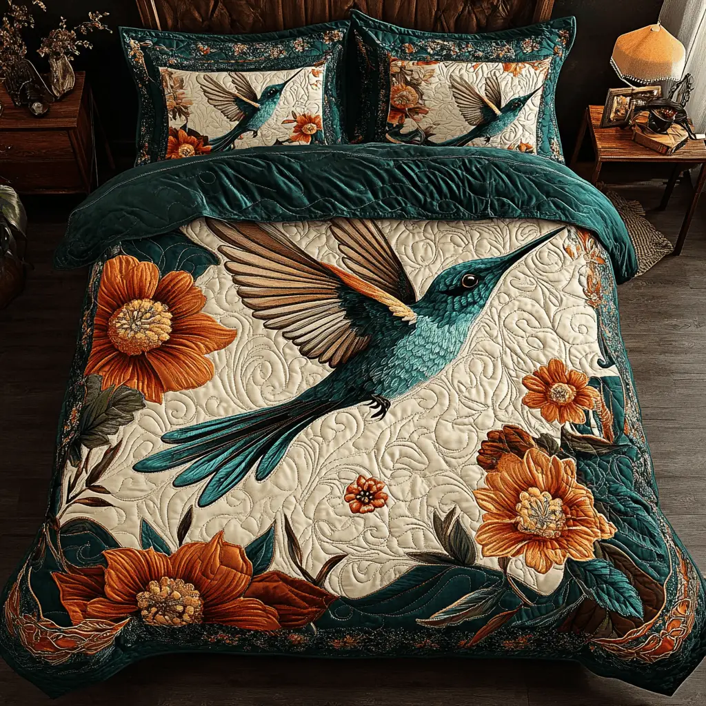 Sky Jewel Quilted Bedding Set Cozy Bedroom Decor Best Hummingbird Related Gifts