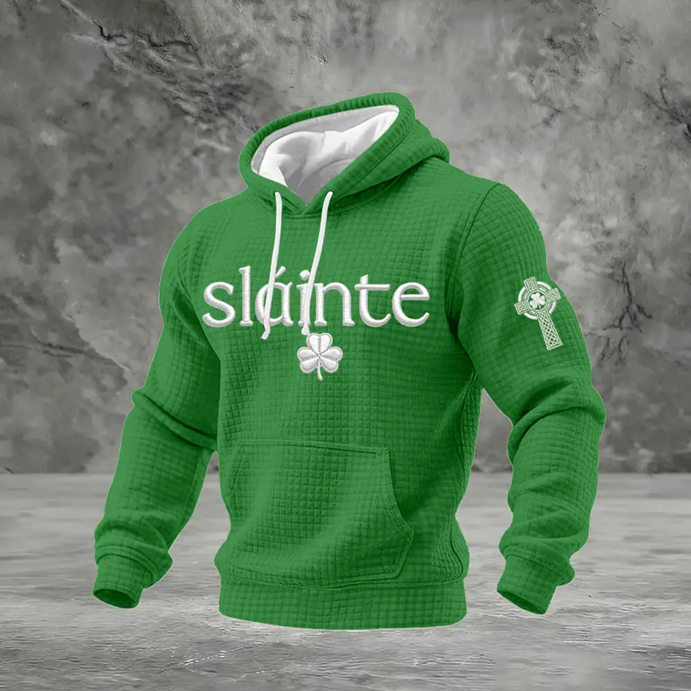 Slainte Shamrock Celtic Cross Hoodie St Patrick's Outfit Unique Present For Father