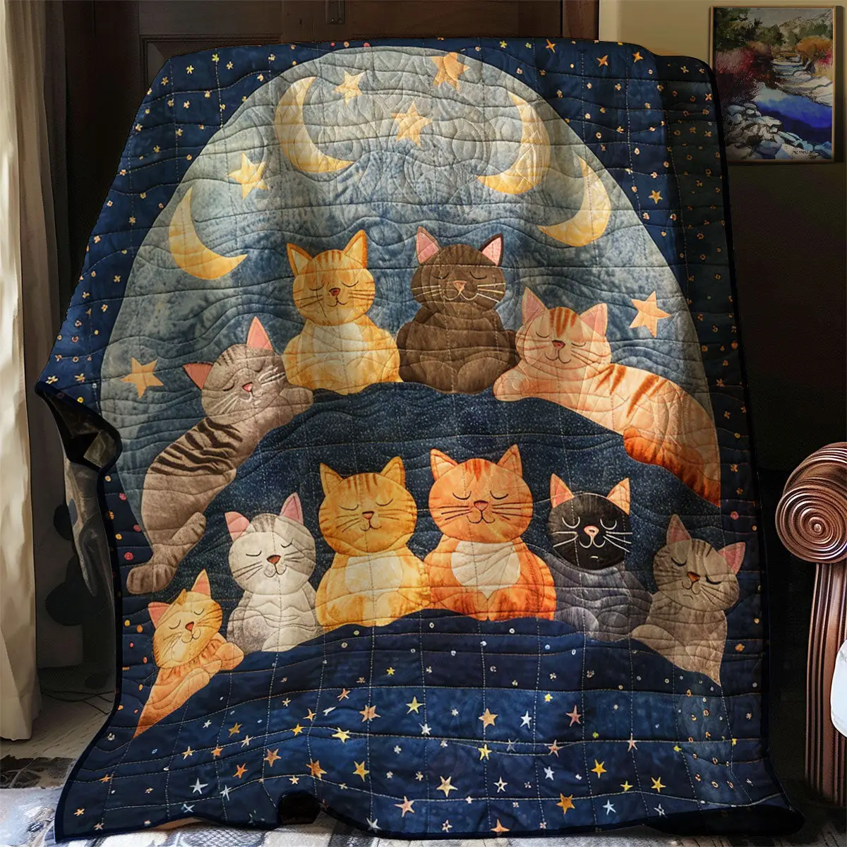 Sleeping Cat Over The Moon Quilt Throws And Blankets Awesome Mother's Day Gifts 2025