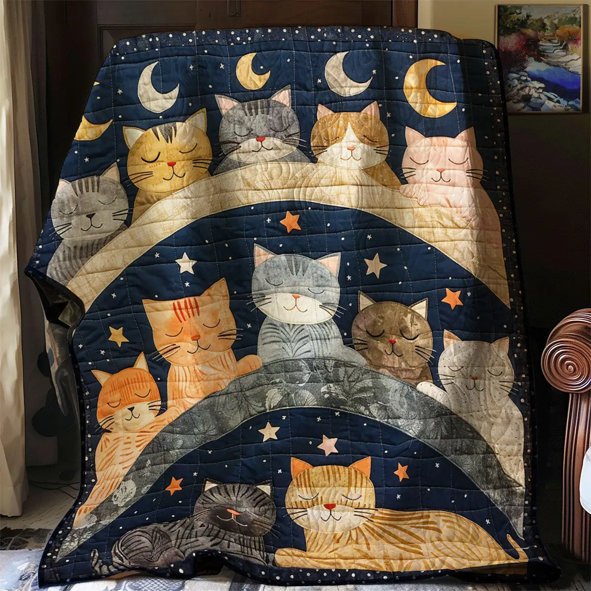 Sleeping Cat To The Moon Quilt Throws And Blankets Mother's Day Gift Ideas For Wife