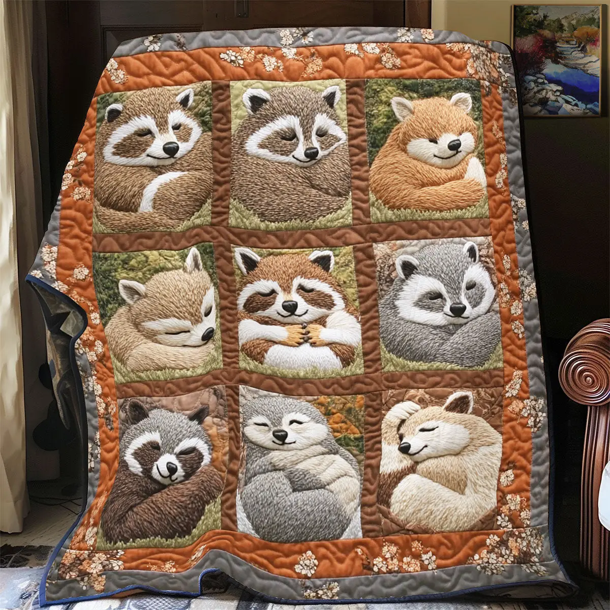 Sleeping Racoon Quilted Blankets Mother's Day Gifts For Elderly