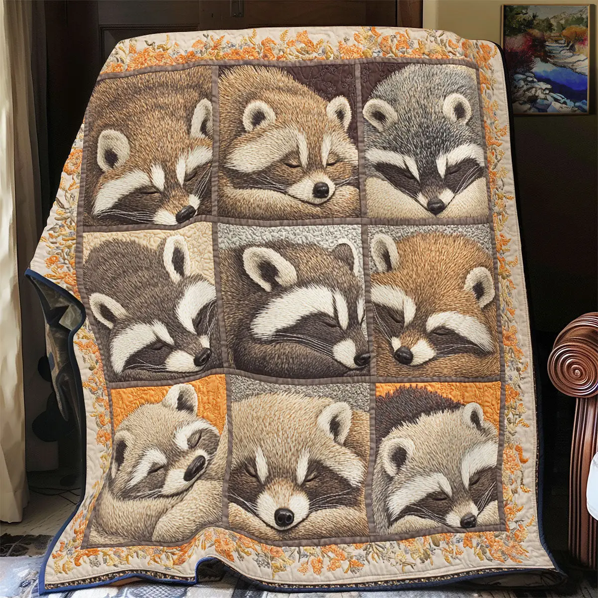Sleeping Racoon Quilted Blankets Special Fathers Day Presents Sleeping Racoon Quilted Blankets Special Fathers Day Presents - Image 1