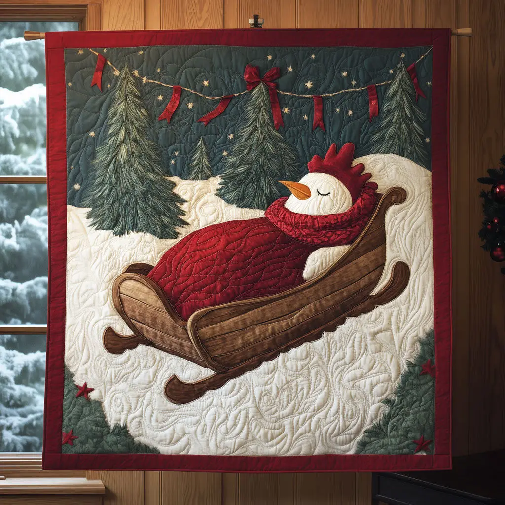 Sleeping Rooster Sleigh Quilt Premium Quilt Blanket Gift for Cozy Winter Nights