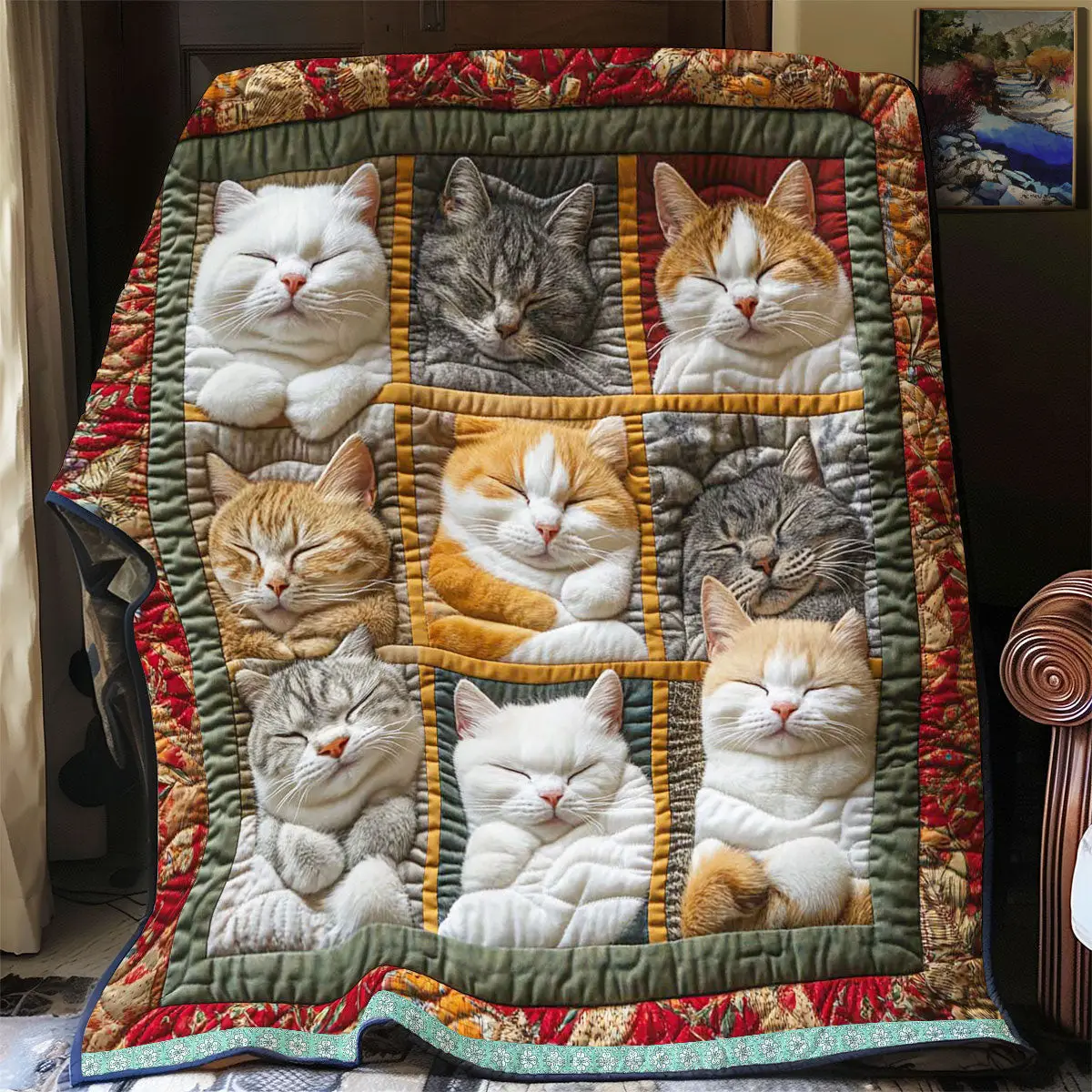Sleeping Royal Cat Quilt Blanket Throws For Couch Cute Mothers Day Gifts