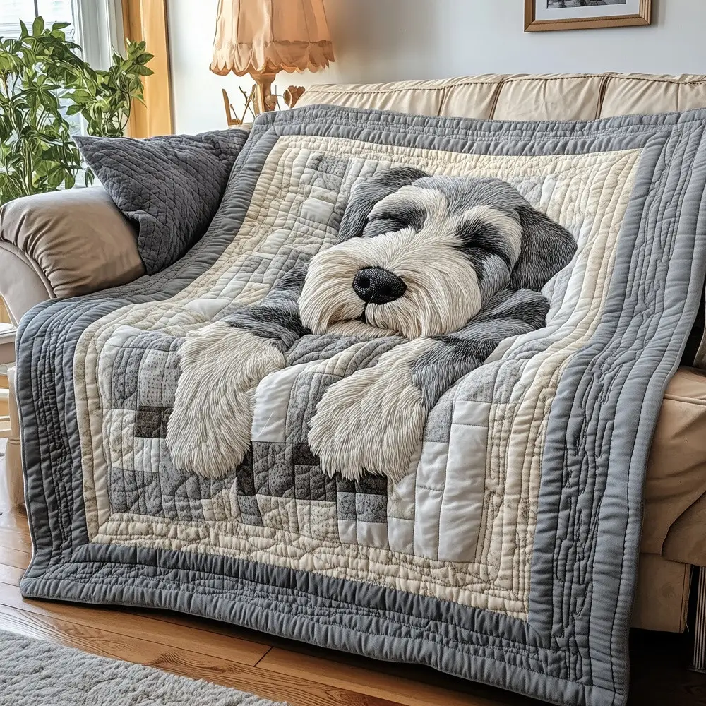 Sleeping Schnauzer Quilted Blanket Soft Puppy Graphic Art Cozy Throw Bedding Best Gift For Dog Lovers
