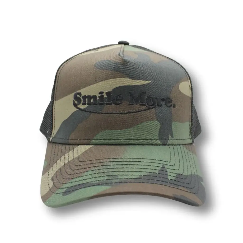 Smile More Merch Smile More Camo Trucker Hat Embroidered Present For Husband -WearandDecor