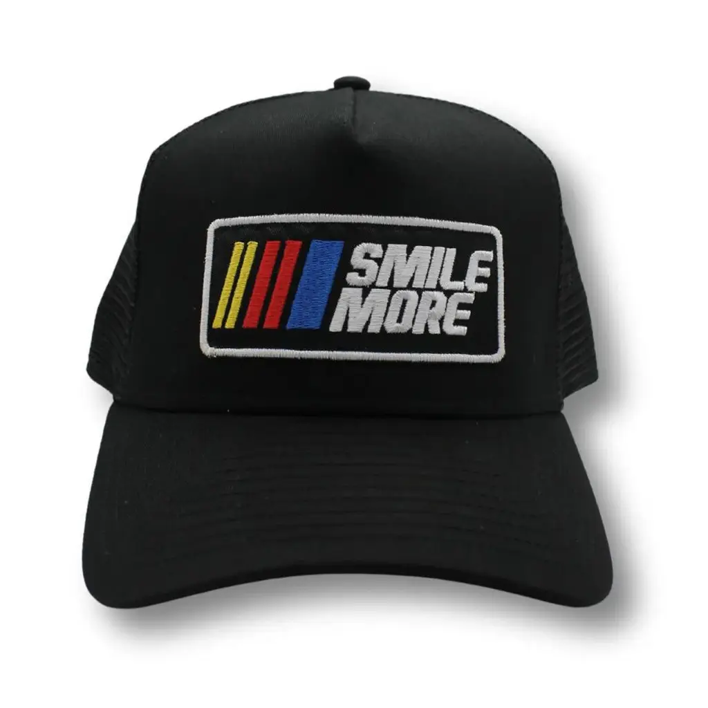 Smile More Merch Smile More Racing Trucker Hat Embroidered Gift Ideas For Dad -WearandDecor Smile More Merch Smile More Racing Trucker Hat Embroidered Gift Ideas For Dad -WearandDecor - Image 1