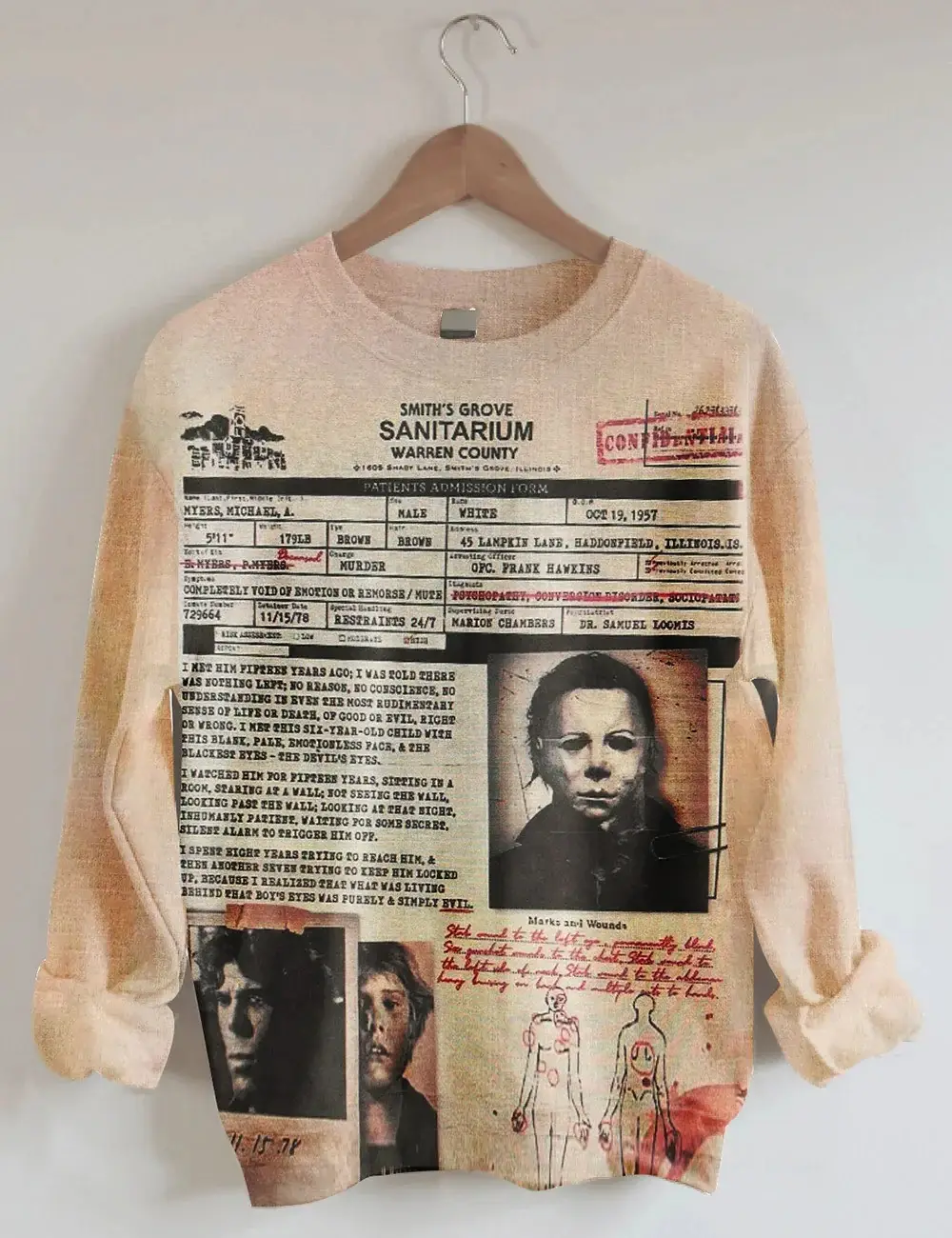 Smith's Grove Sanitarium File Sweatshirt Horror Movie Clothing Best Gifts For Horror Lovers