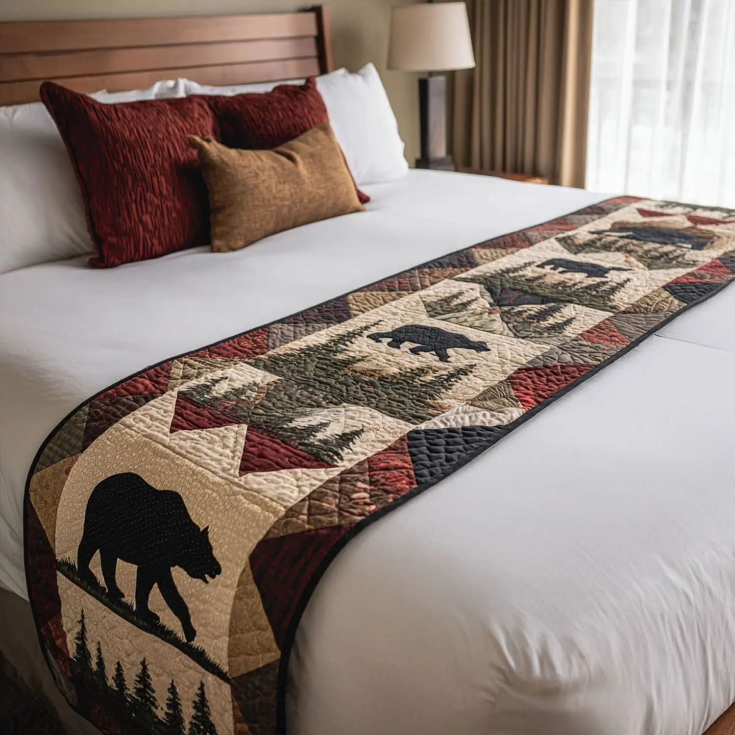 Smoky Ridge Bear Quilted Bed Runner Smoky Ridge Bear Cabin Gift