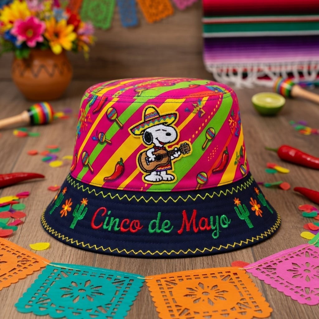 Snoopy x Cinco De Mayo Bucket Hat Skeleton Holiday Fiesta Baseball Cap Gift For Father's Day
