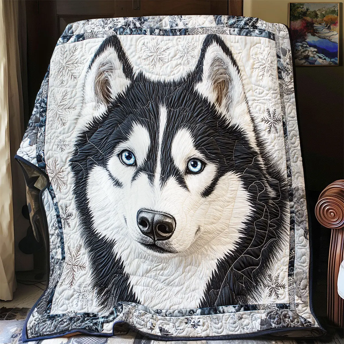 Snow Alaska Quilt Blanket Art Throw Blanket Christmas Gifts For Alaska Dog Lovers