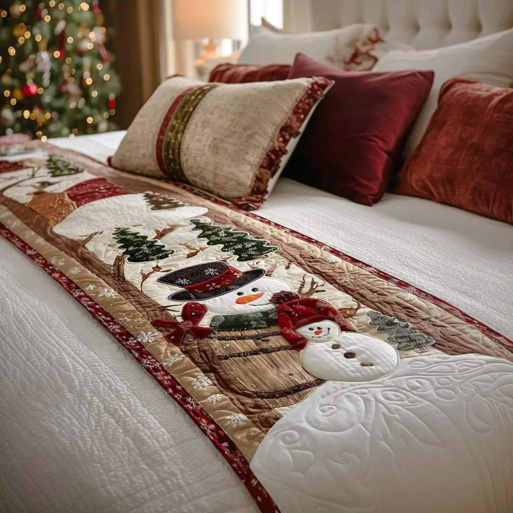 Snow Glow Quilted Bed Runner Winter Snow Glow Christmas Gift for Mom
