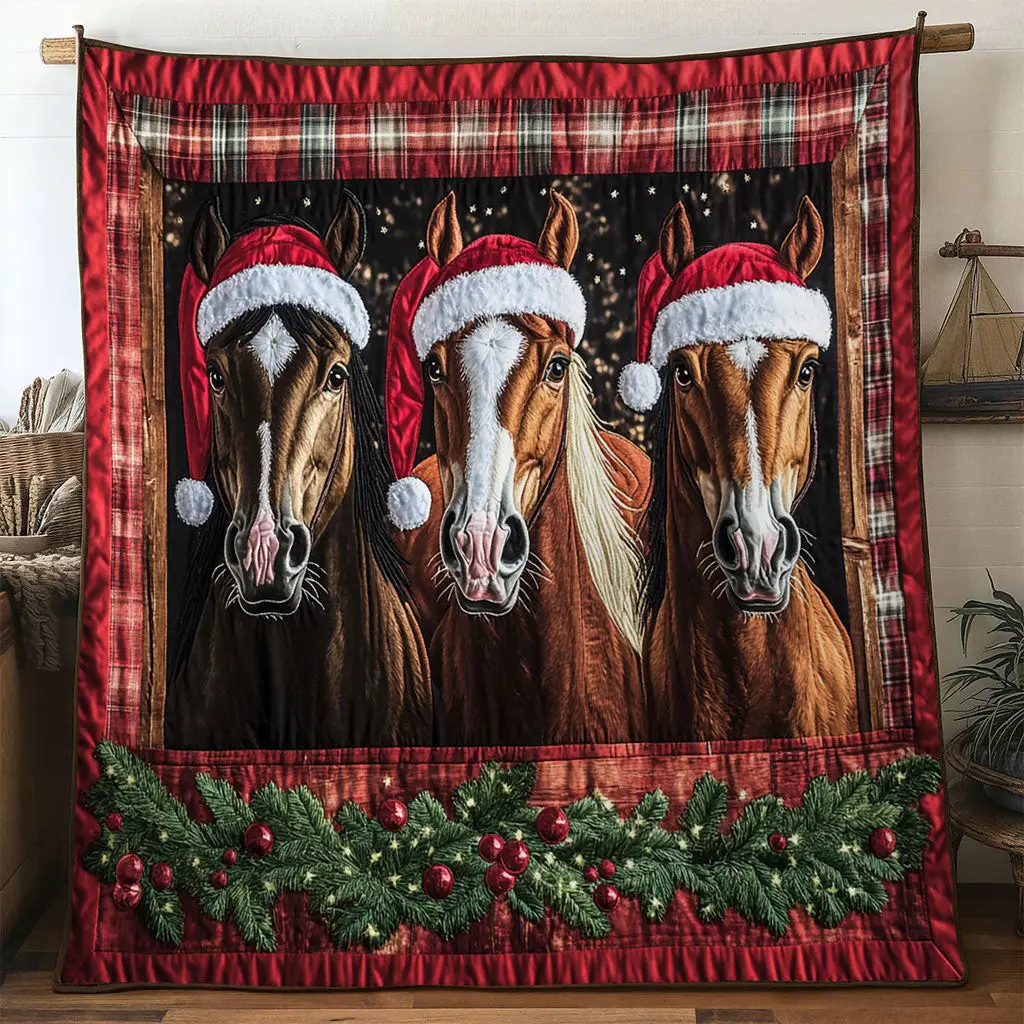 Snow Horse Blessing Quilt Soft Quilt Blanket Gift for Comfortable Nights