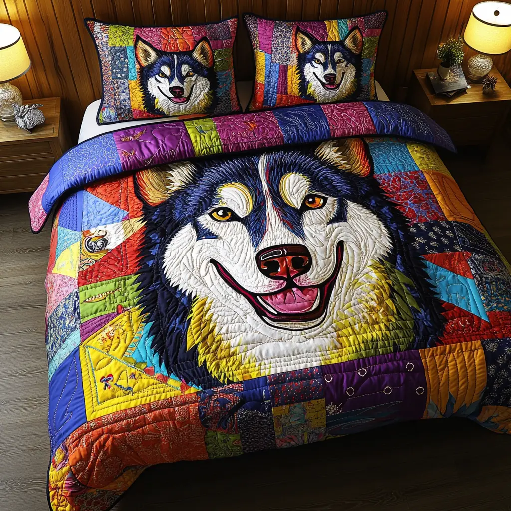 Snow Pup Quilted Bedding Set Warm and Breathable Bedding Set for All Seasons