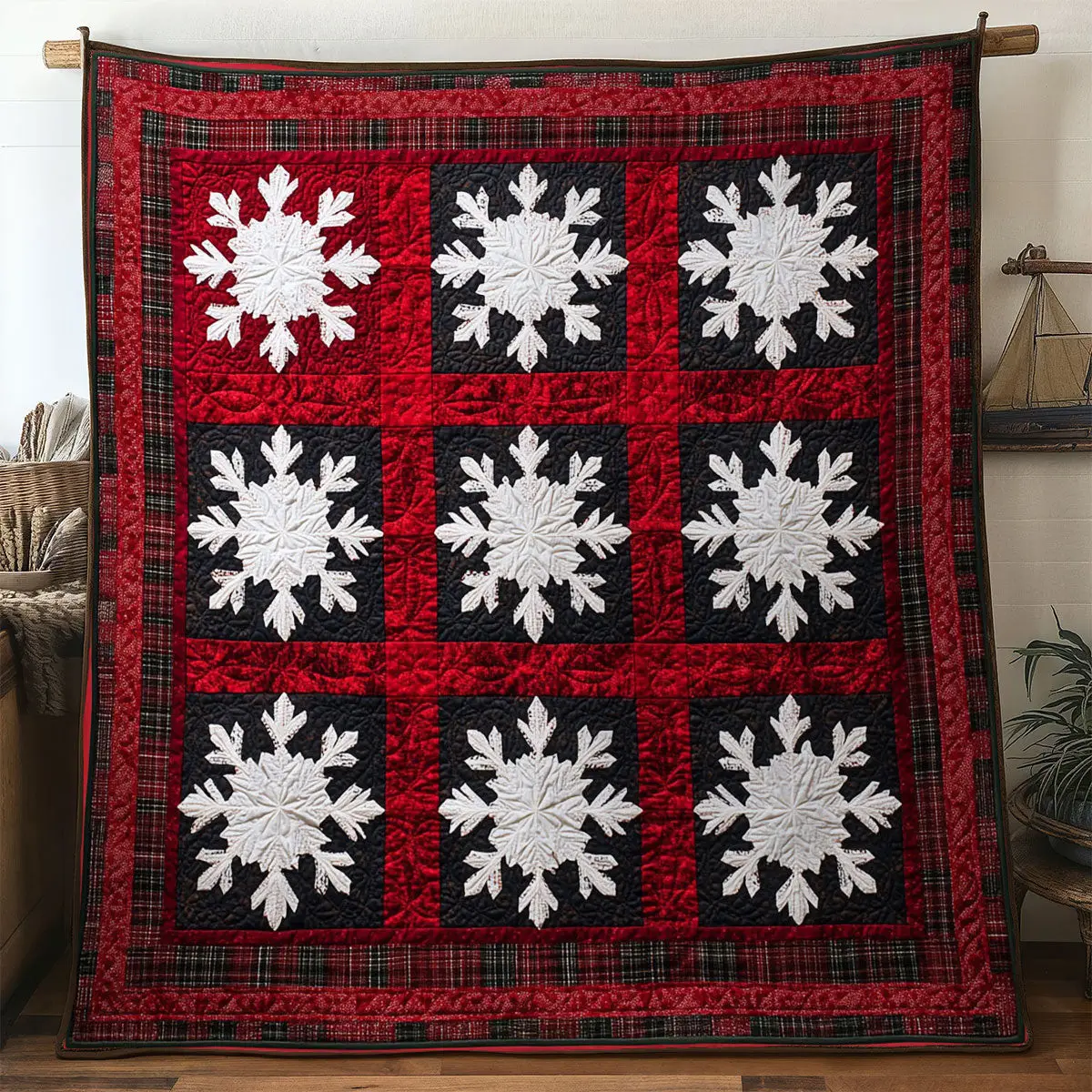 Snowflake Christmas Quilt Blanket Art Throw Blanket Cozy Xmas Holiday Gifts For Lovers