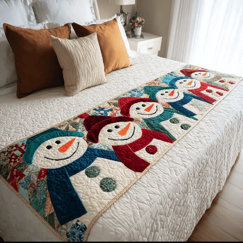 Snowman Delight Quilted Bed Runner Snowman Delight Winter Gift