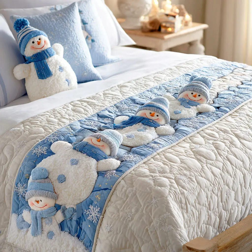Snowman Frostlight Quilted Bed Runner Snowman Frostlight Holiday Gift for Grandma