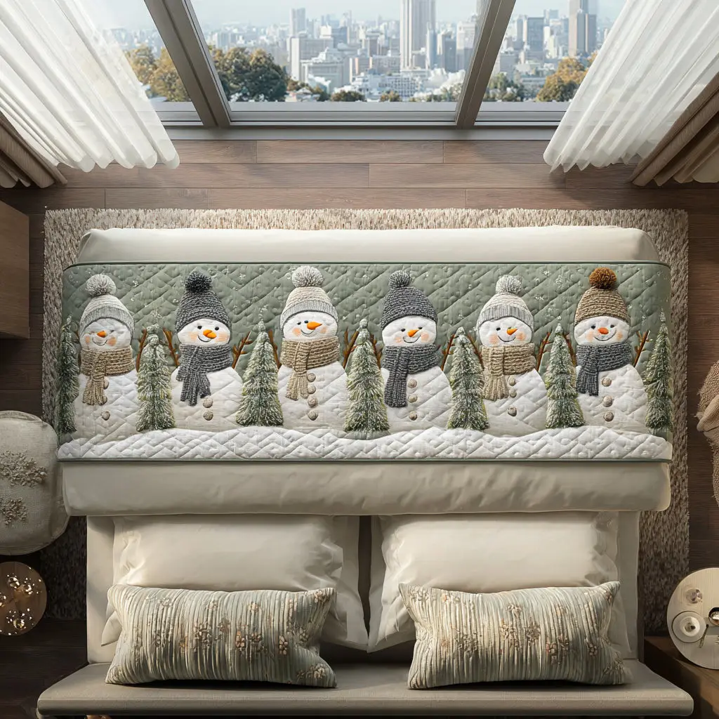 Snowman Holiday Magic Quilted Bed Runner Snowman Magic Scene Christian Holiday Gift Snowman Holiday Magic Quilted Bed Runner Snowman Magic Scene Christian Holiday Gift - Image 1