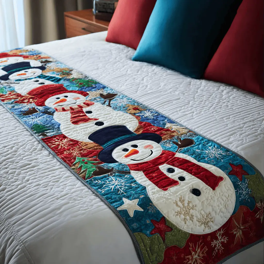 Snowman Smiles Quilted Bed Runner Snowman Smiles Christmas Gift