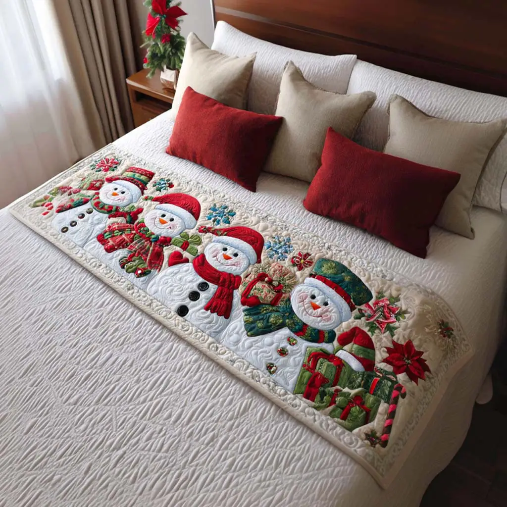 Snowman Smiles Quilted Bed Runner Winter Smiles Gift for Children