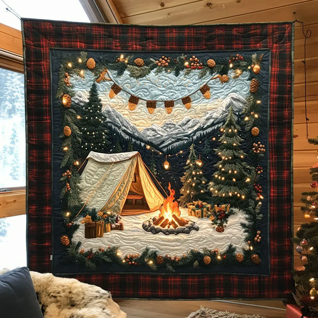 Snowy Camping Quilt Elegant Quilt Blanket Gift for Housewarming Snowy Camping Quilt Elegant Quilt Blanket Gift for Housewarming - Image 1