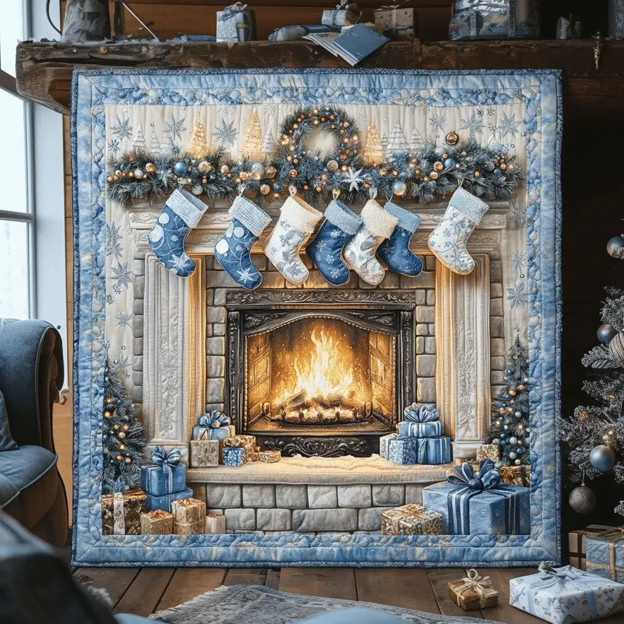 Snowy Fireplace Quilt Beautiful Printed Quilt Blanket for Home Aesthetics