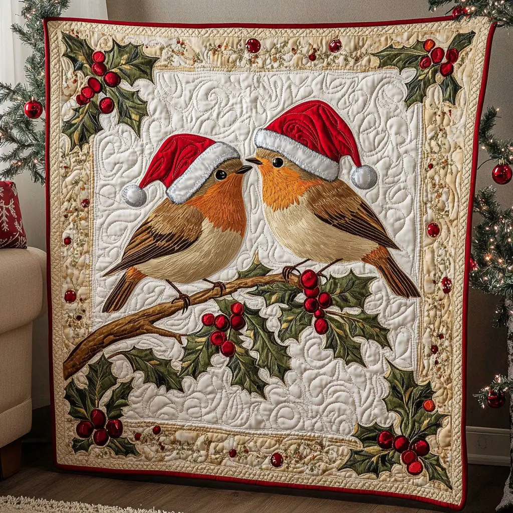 Snowy Gathering European Robin Quilt Beautiful Quilt Blanket Gift for Cozy Living
