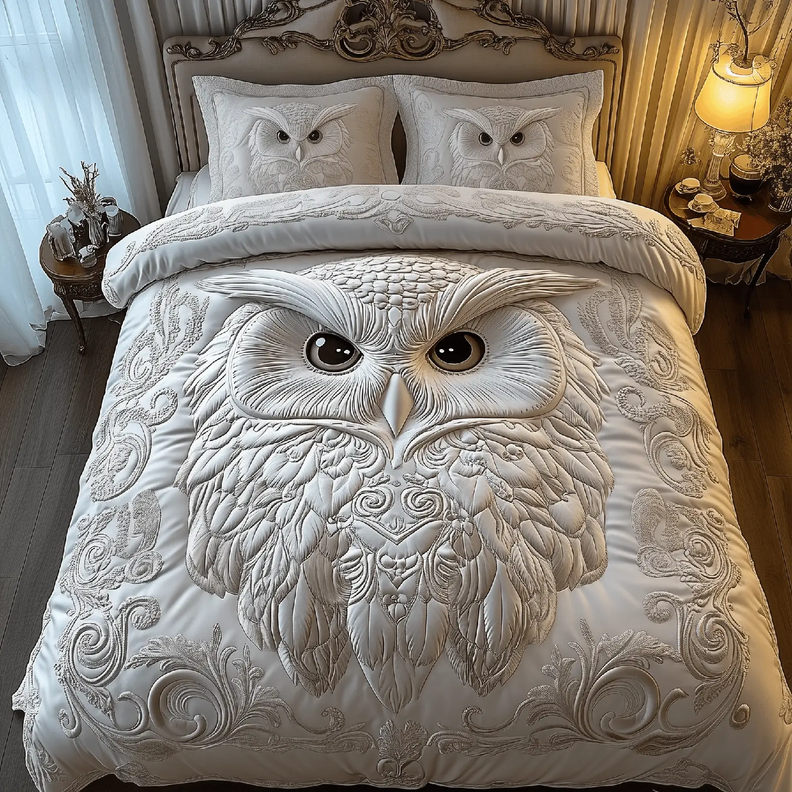 Snowy Owl Quilted Bedding Set Christmas Bedding Set Christmas Gifts For Couples