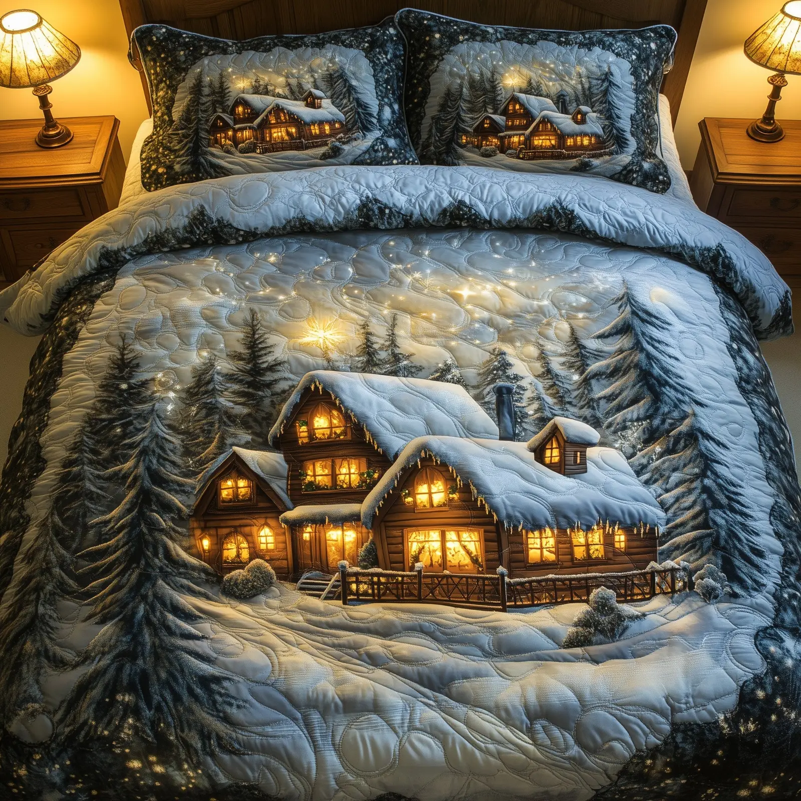 Snowy Retreat Quilted Bedding Set Duvet Cover Bedspread Christmas Gift Ideas Snowy Retreat Quilted Bedding Set Duvet Cover Bedspread Christmas Gift Ideas - Image 1