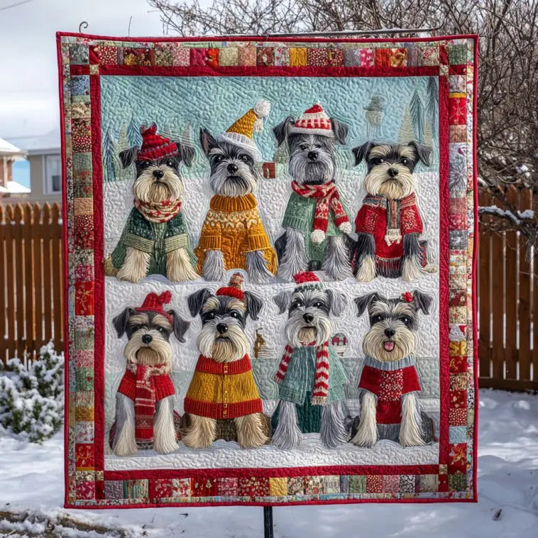 Snowy Schnauzers Quilt Stylish Quilt Blanket to Upgrade Your Bedroom