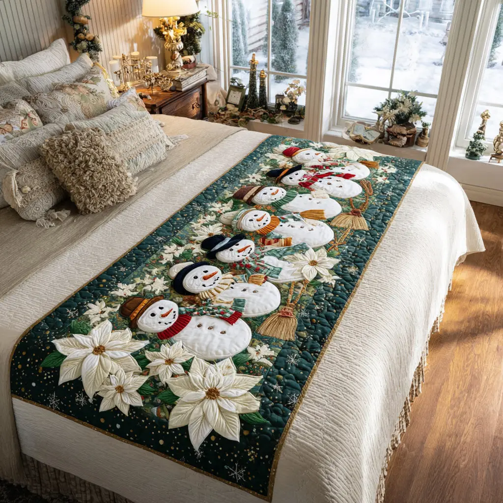 Snowy Smiles Wonderland Quilted Bed Runner Snowy Smiles Theme Christmas Gift