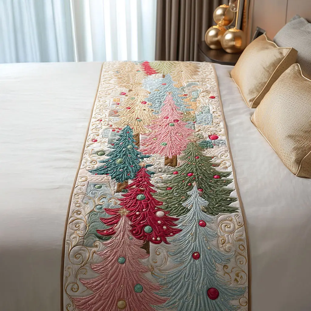 Snowy Spruce Quilted Bed Runner Snowy Spruce Finish Winter Home Gift