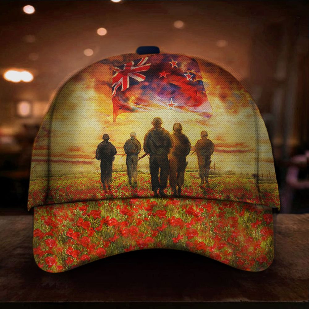 Soldiers New Zealand Flag Poppy Hat Patriotic Remembrance Anzac Day Cap Merch Gift Ideas