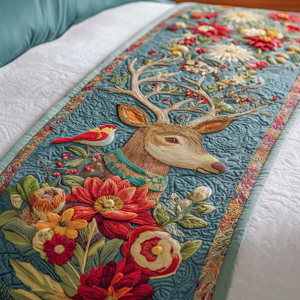 Song of the Forest Quilted Bed Runner Forest Song Theme Nature Lover Gift