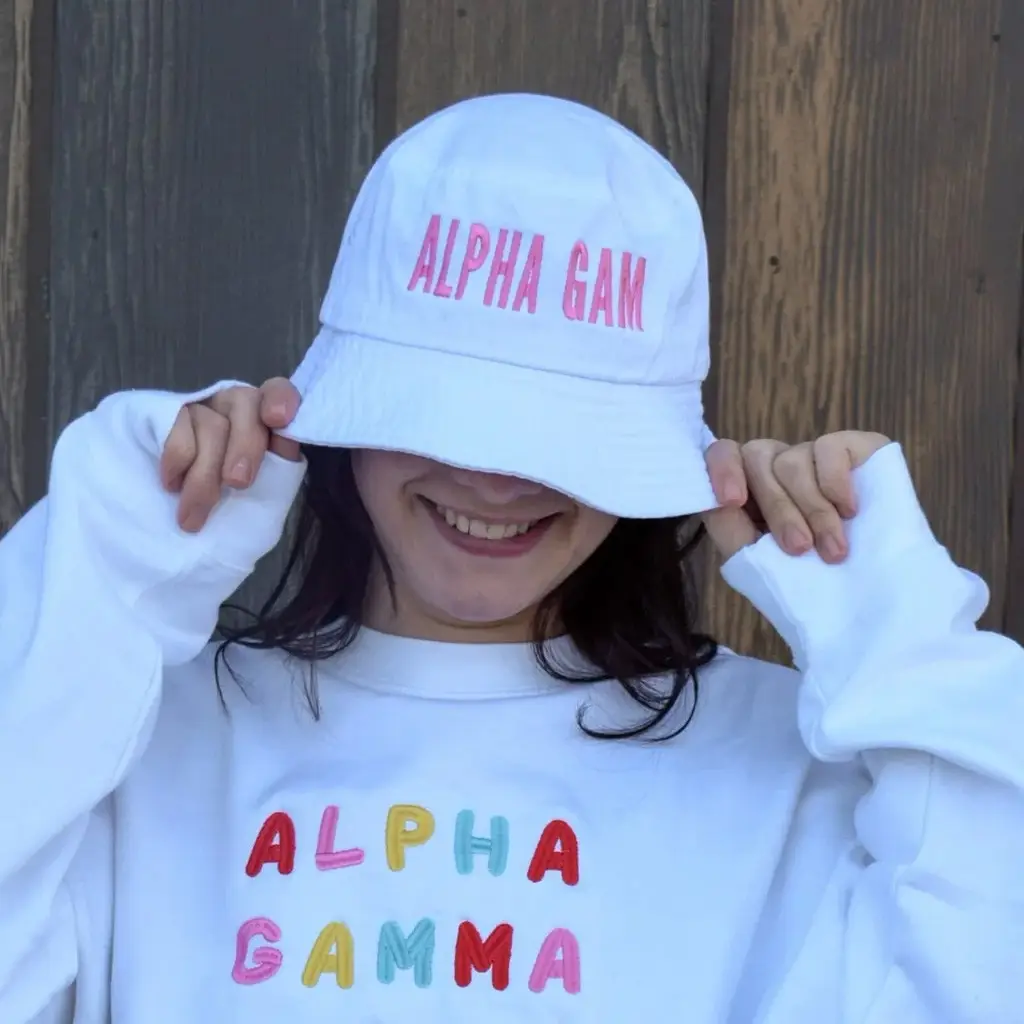 Sorority Merch Bubble Letters Sorority White Bucket Hat Gift Ideas For Friends - Wear&Decor