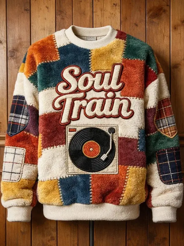 Soul Train Record Sweatshirt Men Retro Music Colorblock Flannel Best Gift For Him