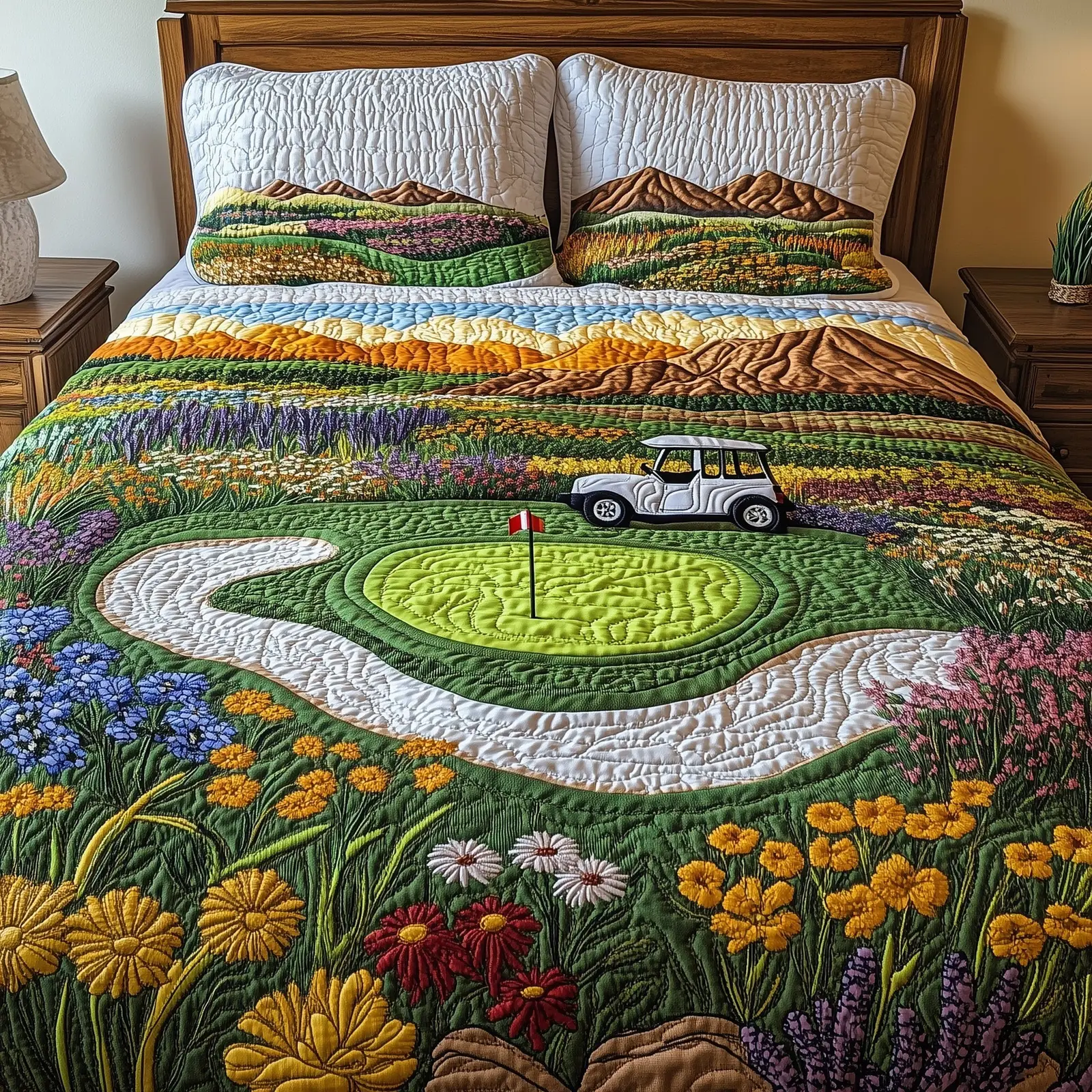 Southwest Golf Dreams Quilted Bedding Set Floral Print