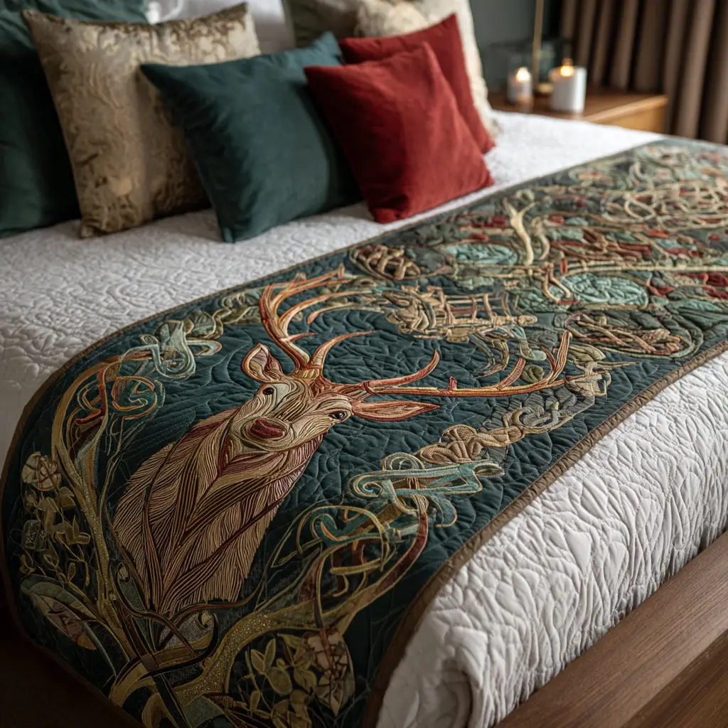 Sovereign Horns Quilted Bed Runner Regal Horns Pattern Unique Western Gift