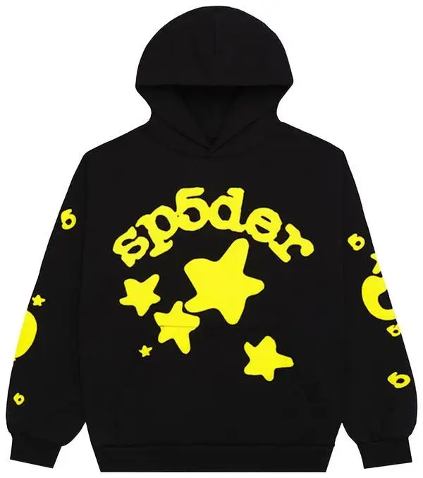 Sp5der Beluga Hoodie Onyx Yellow Stars 555 Spider Web Hoodie Apparel Merch Clothing