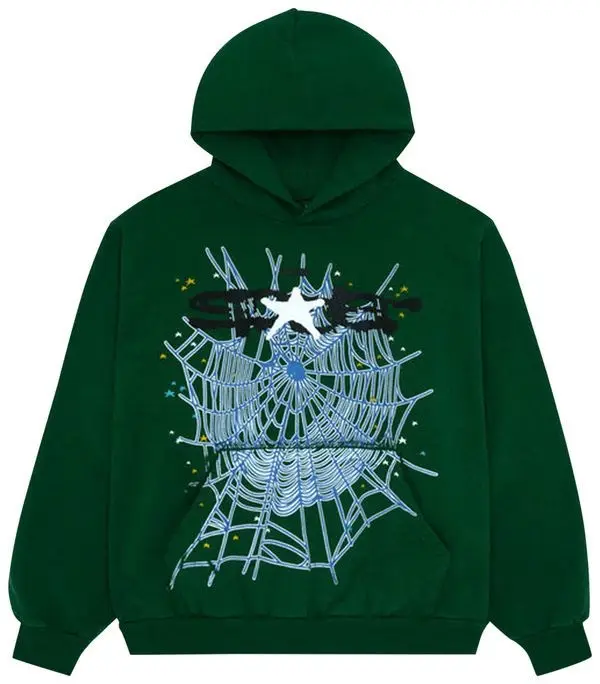 Sp5der Hoodie Hunter Green 555 Spider Web Hoodie Merch Clothing Gift Items