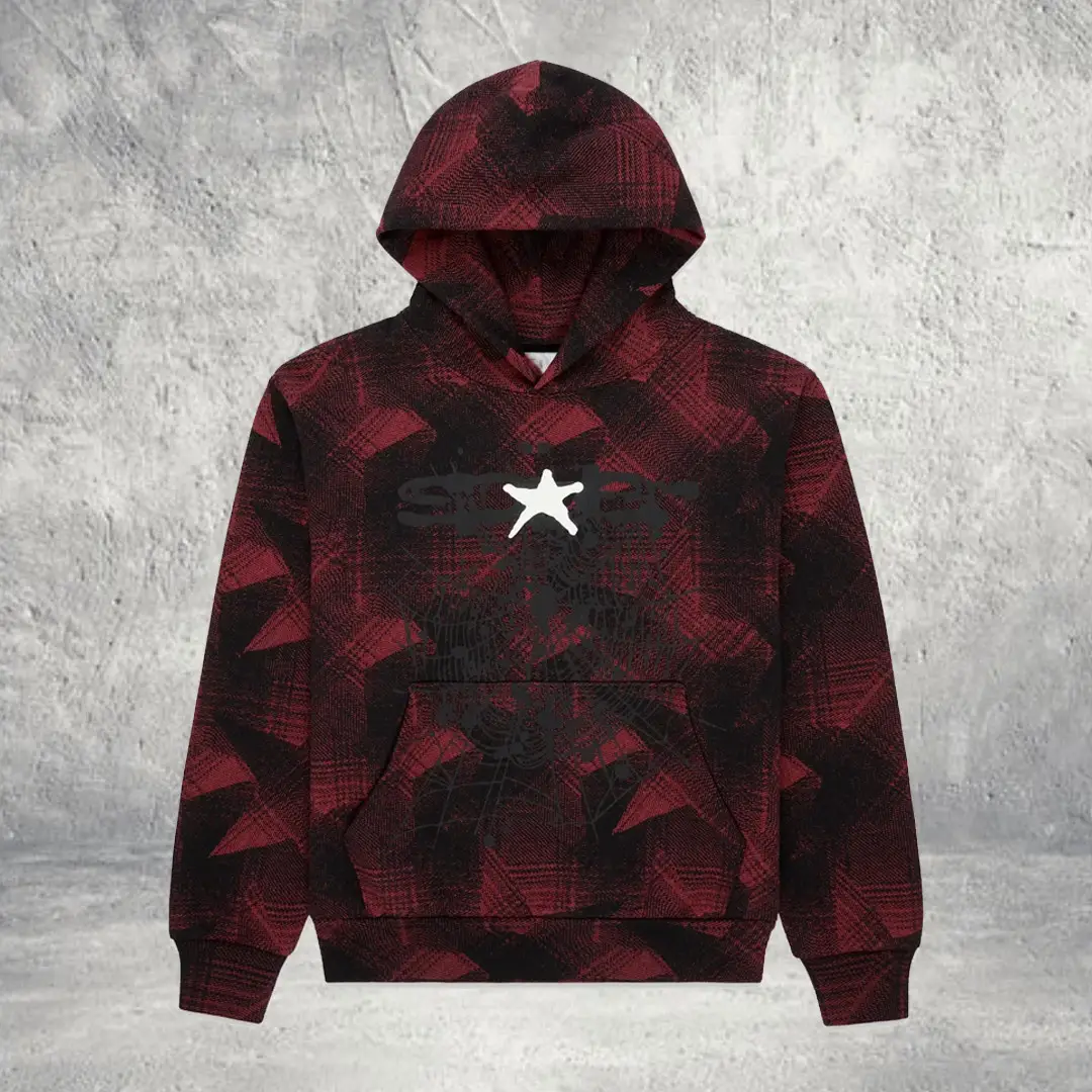 Sp5der Plaid Splatt Hoodie Spider Web Graphic Streetwear Merch Gift for Brother
