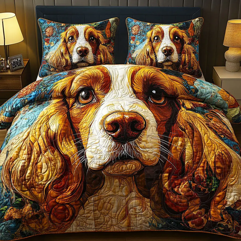 Spaniel Love Quilted Bedding Set Unique Bedding Gift for Family Gatherings