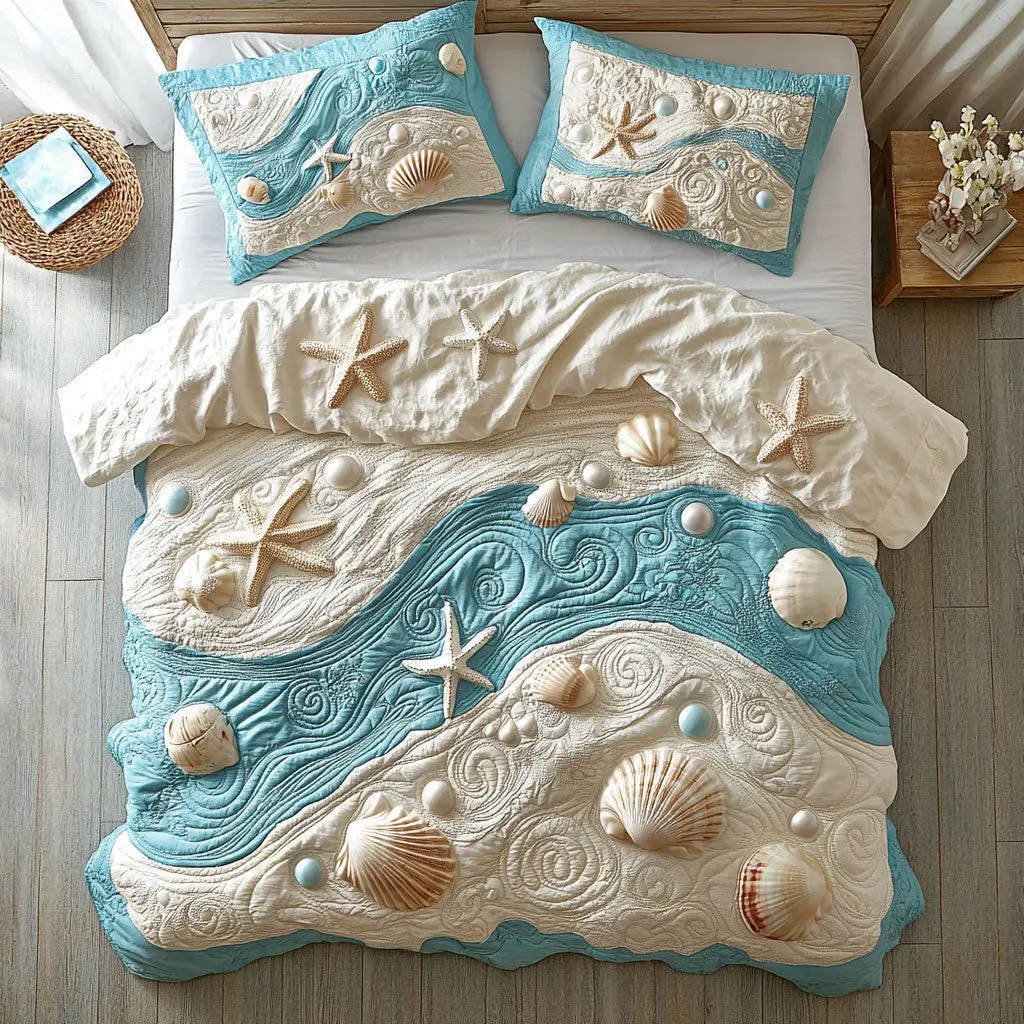 Sparkle Starfish Quilted Bedding Set Duvet Cover Bedspread Gifts For Son