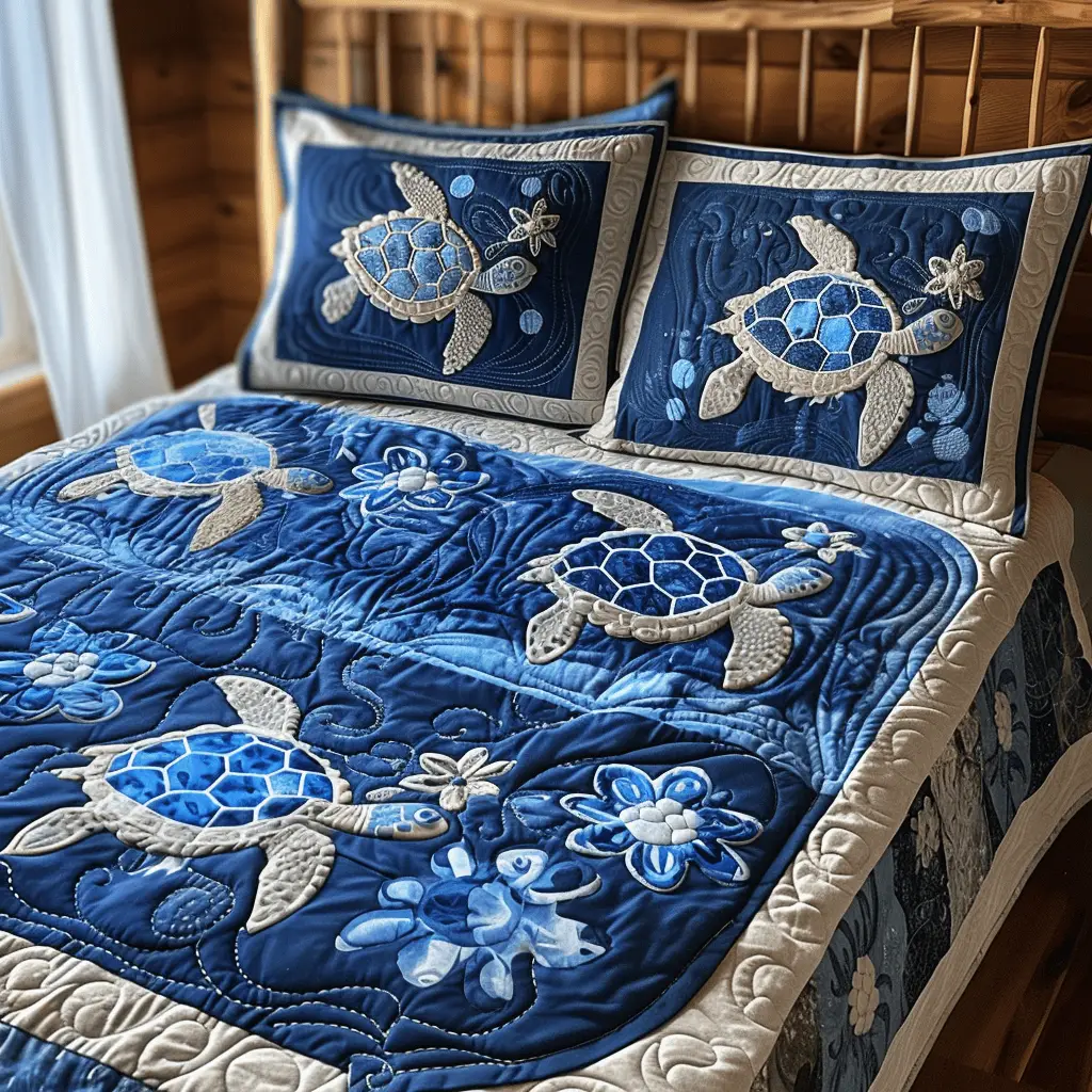 Sparkling Turtle Quilted Bedding Set High-Quality Cotton Bedding Set for Deep Sleep