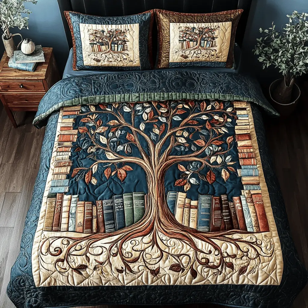 Spine Snuggles Quilted Bedding Set Cute Room Decor Birthday Presents For Book Lovers