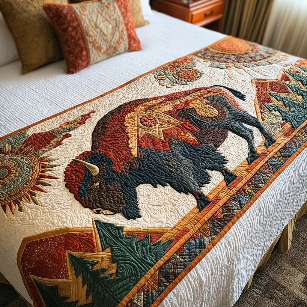 Spirit of the Plains Quilted Bed Runner Western Plains Pattern Gift for Brother