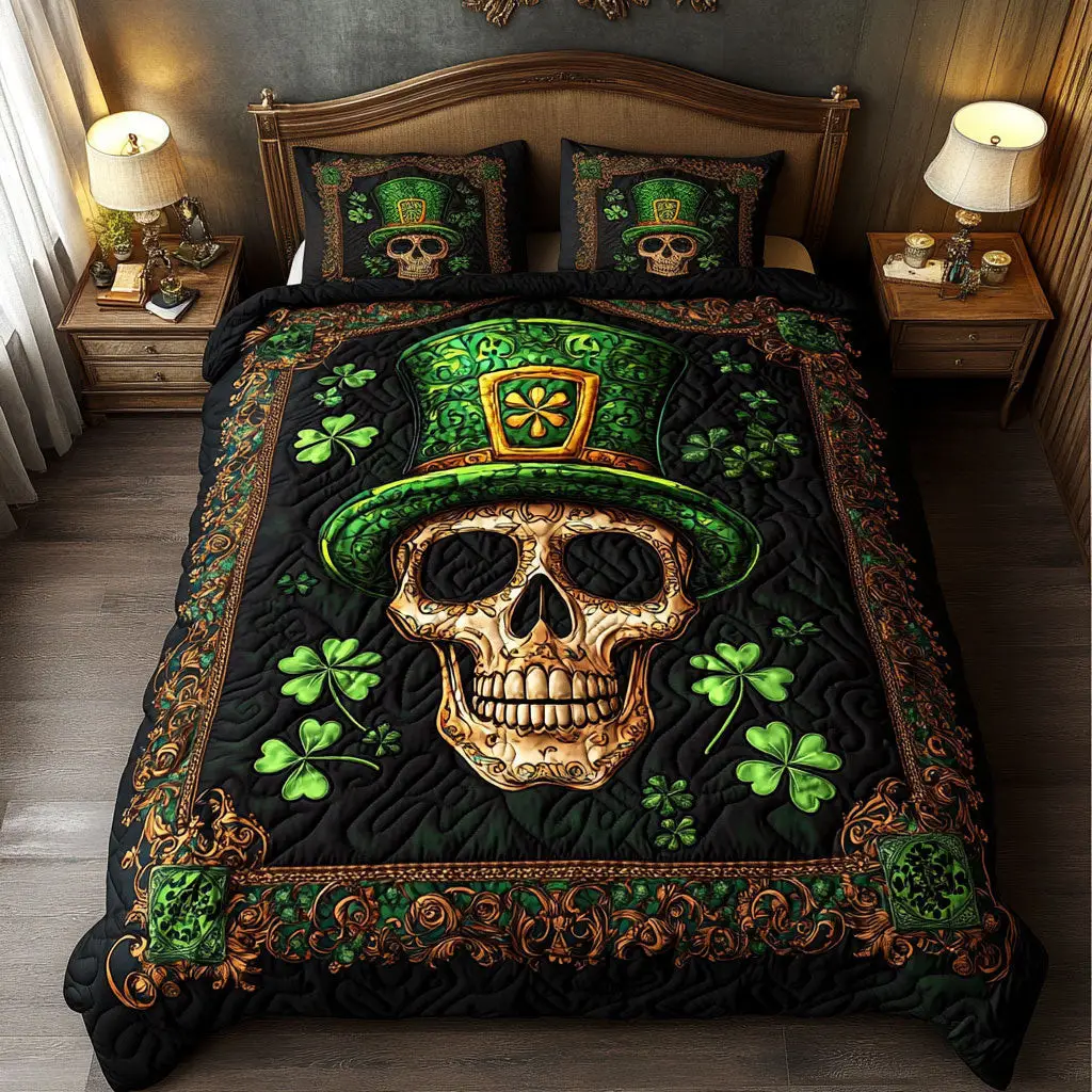 Spirit Shamrock Quilted Bedding Set Bedroom Decorations St Patricks Day Gift Ideas