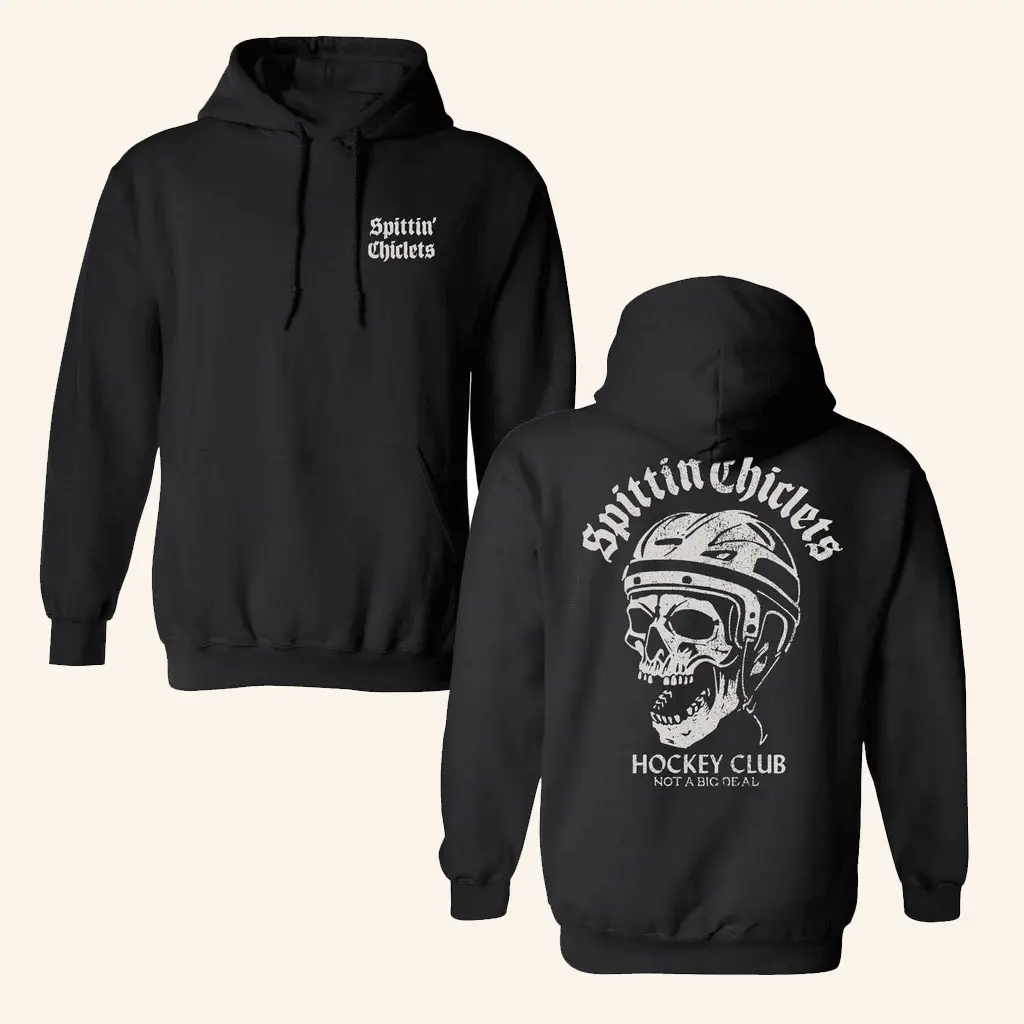 Spittin Chiclets Merch Spittin Chiclets Hockey Club Skull Hoodie Black Gifts For Hockey Fans