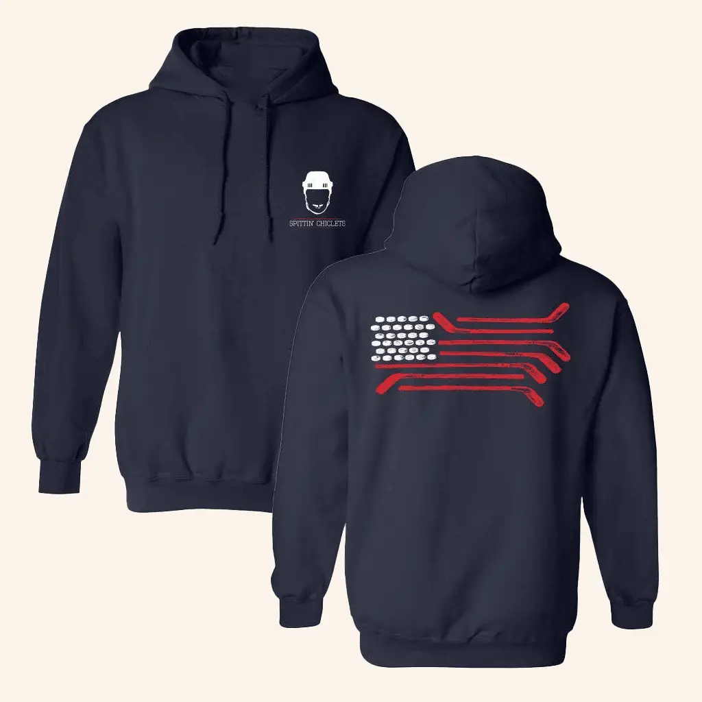 Spittin Chiclets Merch Spittin Chiclets Hockey Flag Hoodie Gifts For Ice Hockey Fans