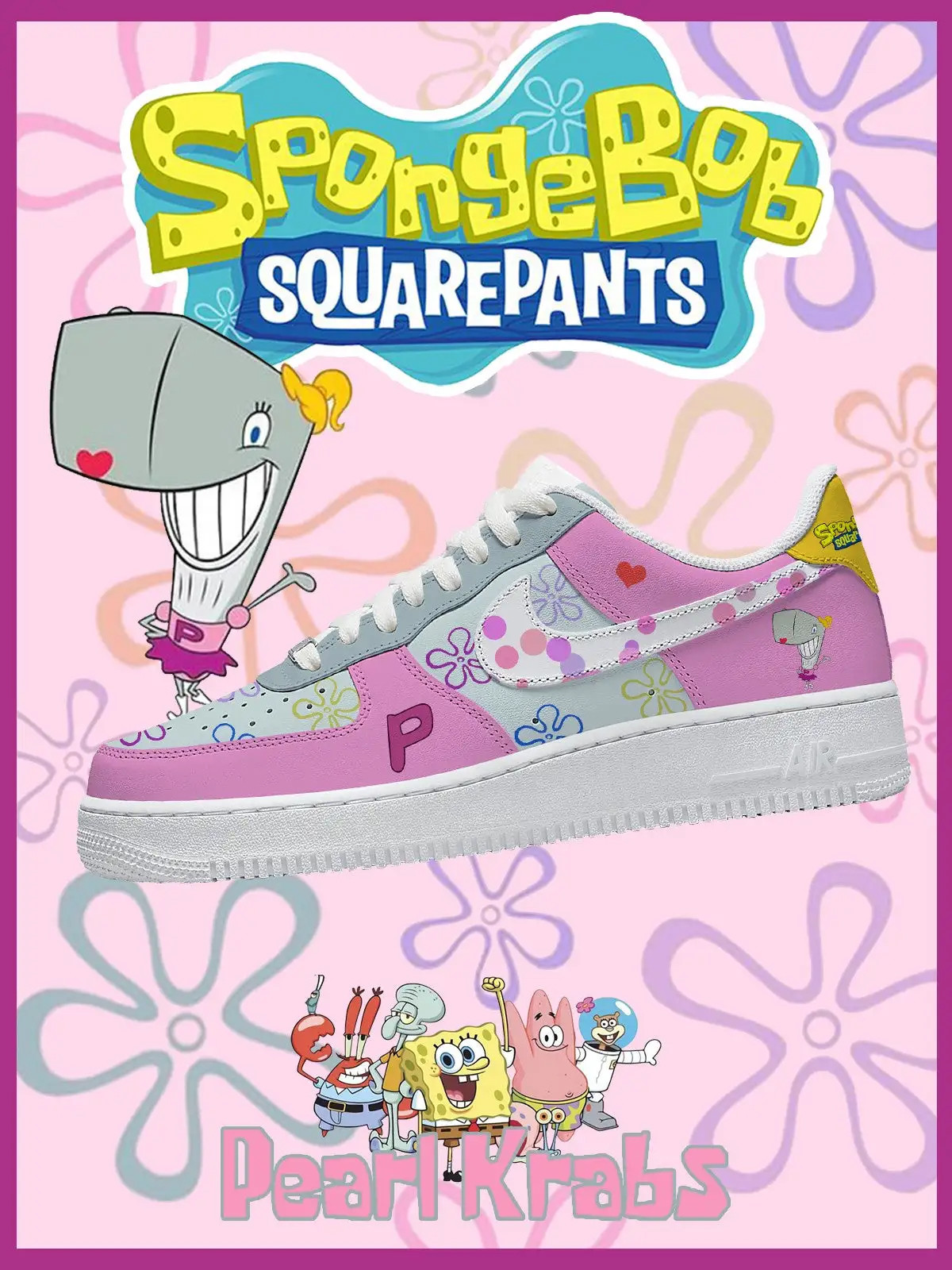 Spongebob Pearl Krabs Air Force 1 Shoes Sneakers